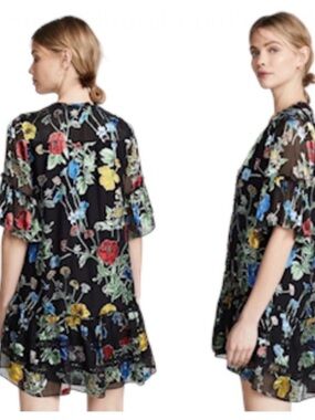 ALICE & Olivia Pauline Floral V-Neck Short Dress. Size S/P.